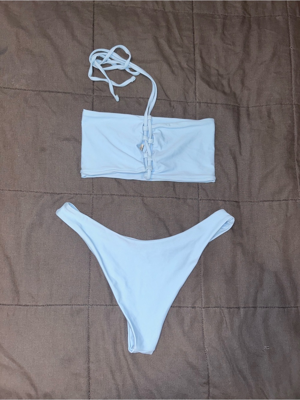 Zaful Light Blue Swim Bandeau Top and Bottoms